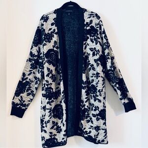 Lane Bryant Black and White Floral Open Cardigan Size 14/16